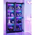 Aodk Display Case With Led Lights, Display Cabinet With Open Glass Shelves For Small Space, 4-Tier Corner Display Shelf With Industrial Mesh, Curio Cabinet For Collectibles, Bookcase