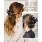 Mesovor 4 Pack Cute Bow Claw Clip For Women, Nonslip Large Matte Strong Hold Bows Hair Clips For Thin And Thick Hair | Chic Hair Styling Accessories (4.1" Black, Leopard)