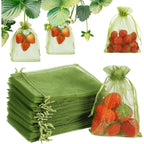 100Pcs Fruit Protection Bags, 4X6 Inch Green Strawberry Netting Cover Drawstring Mesh Bags Pest Barrier For Blueberry Small Fruit