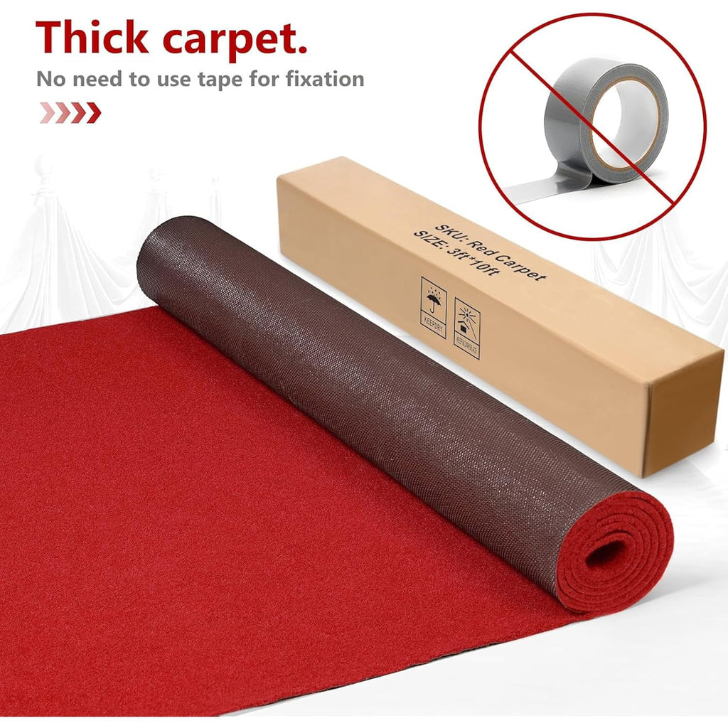 PBHEPJ 3ft x 10ft Extra Thick Red Carpet Runner for Party & Hollywood, Festival Celebration, Wedding, Graduation Ceremony, Award Ceremony, VIP Reception, Heavy-Duty, Non-Slip TPR Rubber