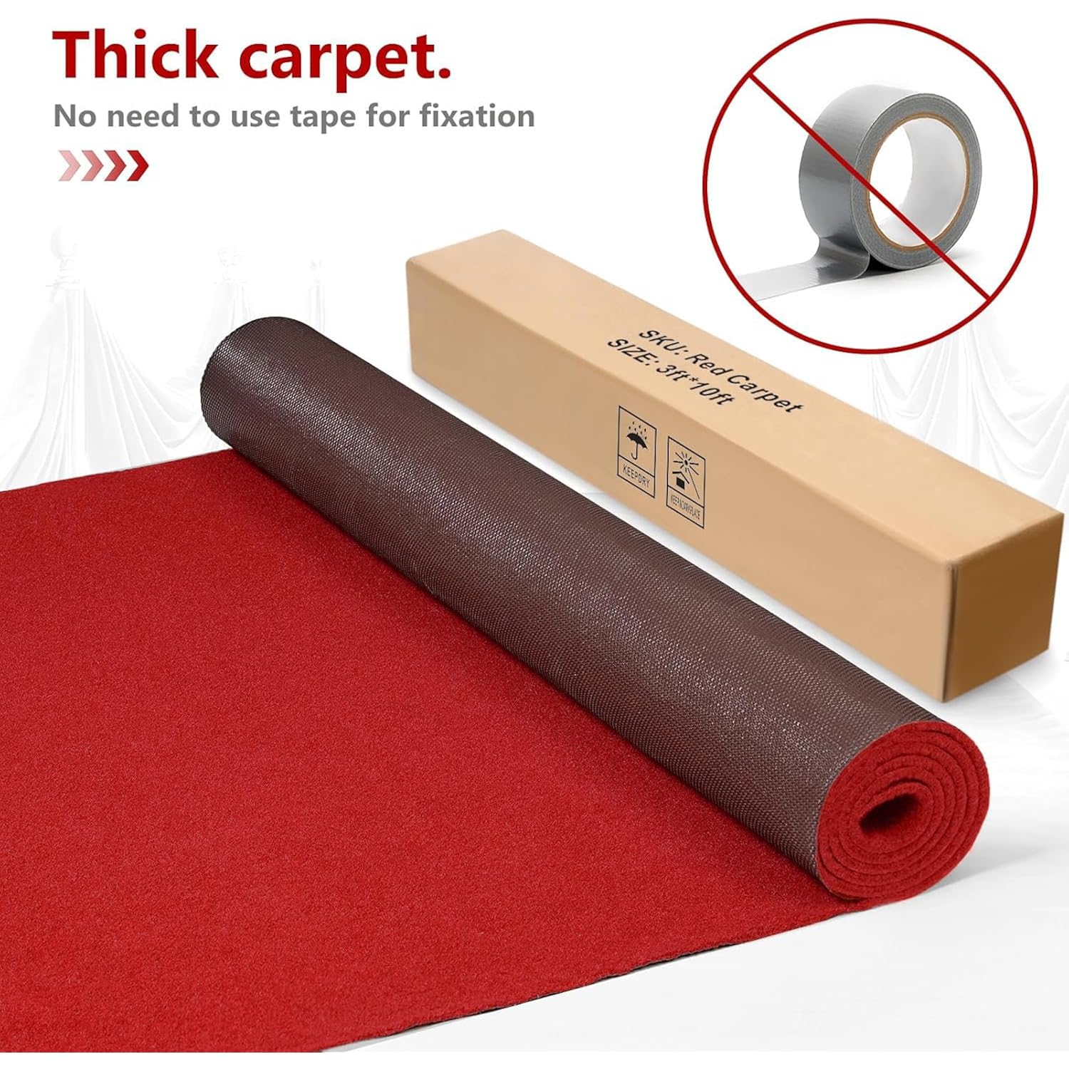 PBHEPJ 3ft x 10ft Extra Thick Red Carpet Runner for Party & Hollywood, Festival Celebration, Wedding, Graduation Ceremony, Award Ceremony, VIP Reception, Heavy-Duty, Non-Slip TPR Rubber