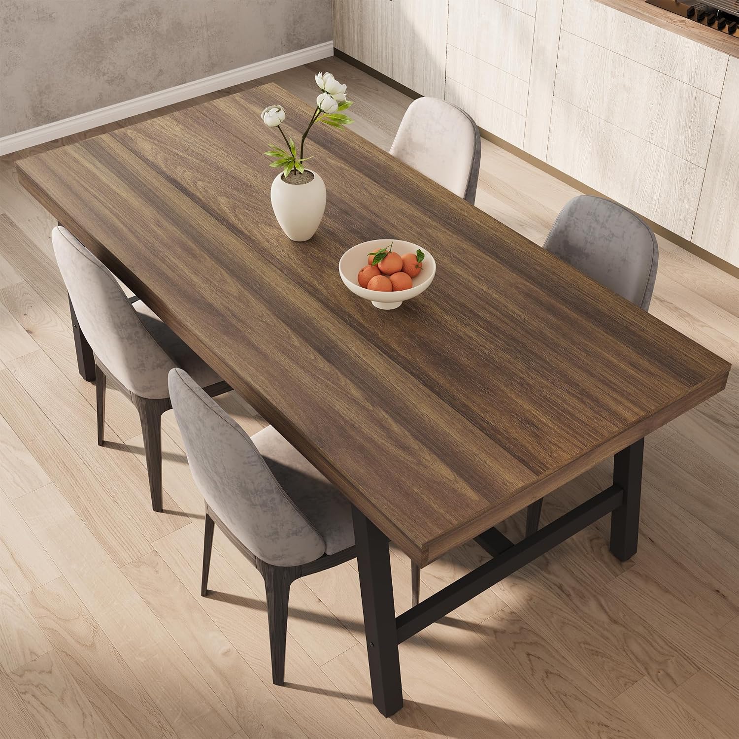 Garveehome Industrial Dining Table For 6-8, 70.87" Heavy Duty Rectangular Kitchen Table With 2"×2" Metal Legs & Wood Top, Large Dining Table For Home Office, Dining (Brown, 71" Non-Extendable)