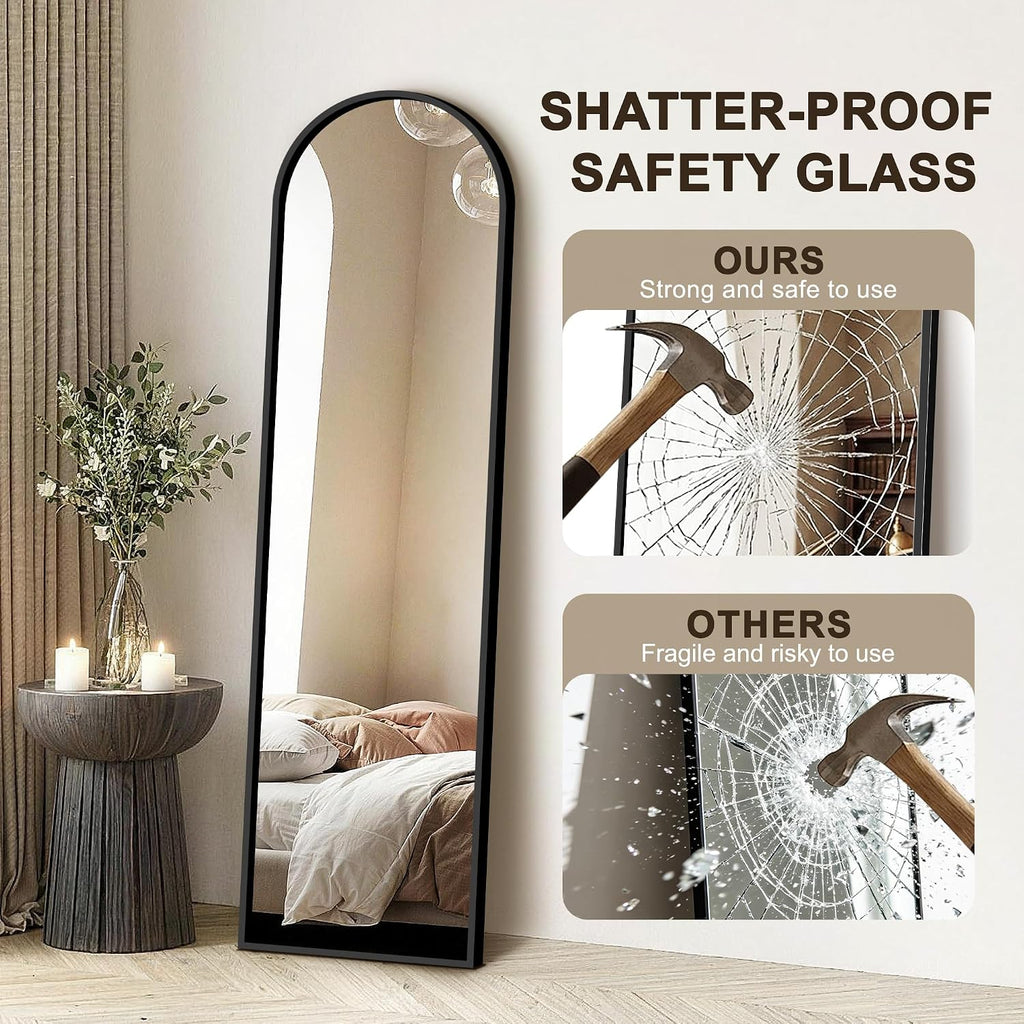 Fictor Arched Full Length Mirror 15" X 56", Full Body Floor Mirror With Adjustable Stand, Free Standing Mirror With Aluminum Frame For Bedroom, Living Room, Cloakroom, Black