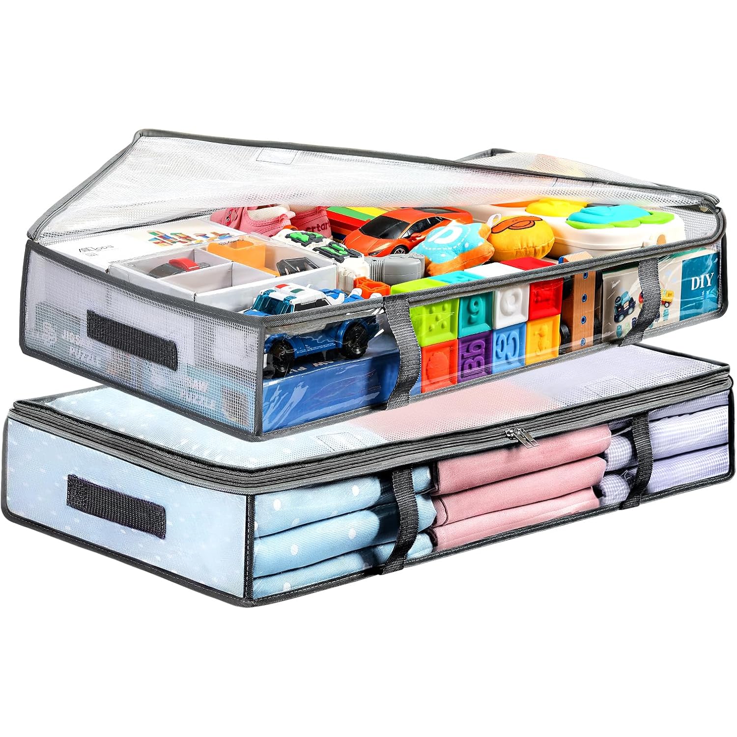 2 Pack Under Bed Storage Containers Bins, Humid-Proof Plastic Underbed Storage Bins, Clothes Storage And Organization Bags, Under The Bed Blanket Storage With Handles For Clothes, Bedroom