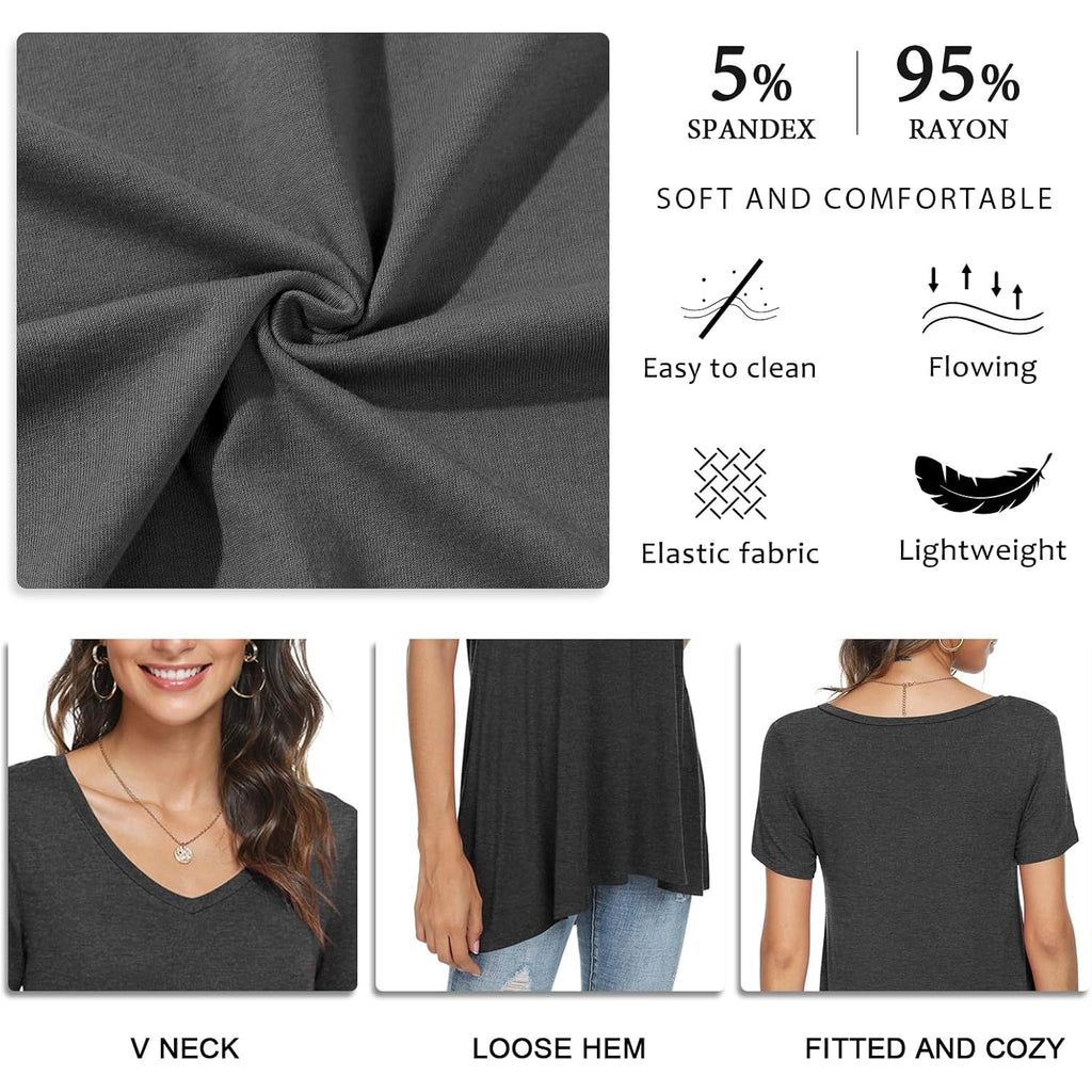 Women's long Tunic Tops to Wear with Leggings Summer Short Sleeve Loose Fit Dressy Shirts M-5XL