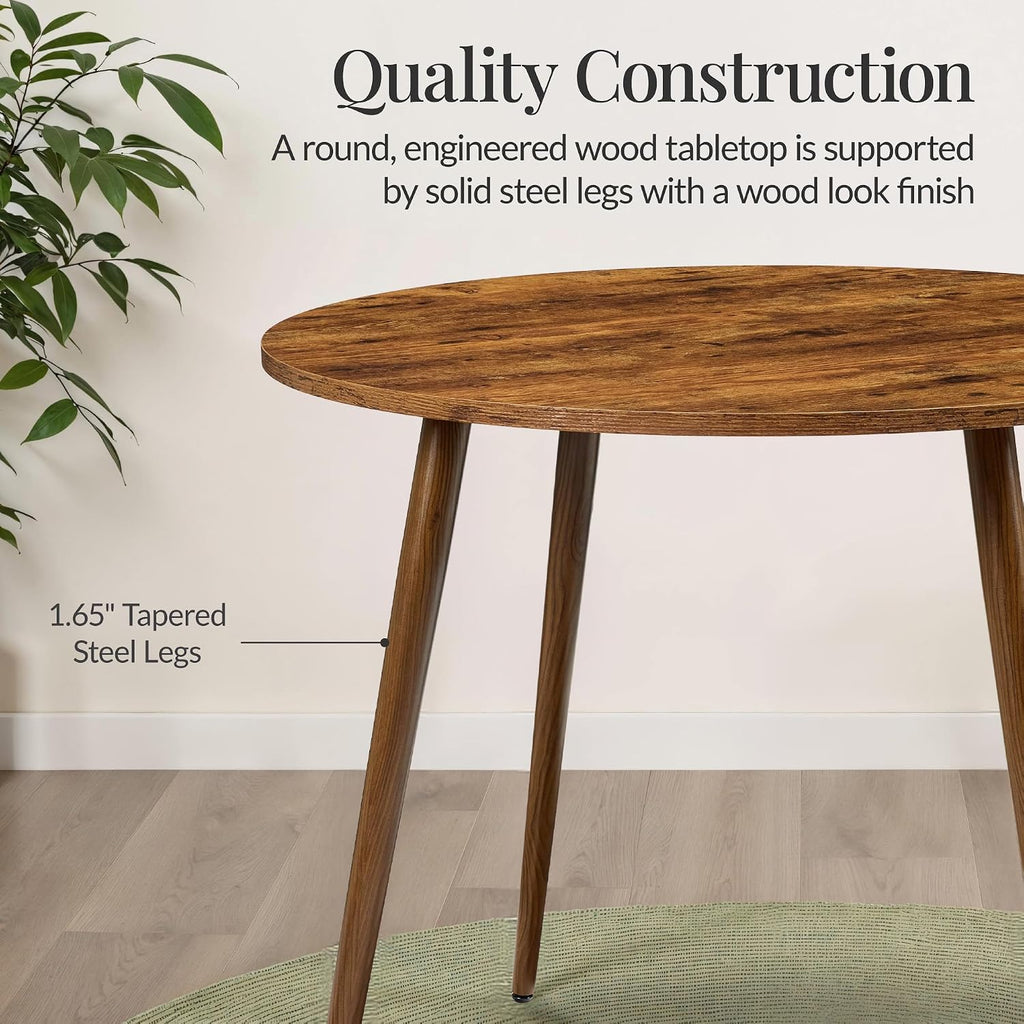 Best Choice Products Round 35.5In Dining Table For 4 W/Sturdy Wood Finish Steel Legs, Mid Century Modern, Space-Saving, Small Space Circle Dinette For Home, Kitchen, Apartment - Medium Brown