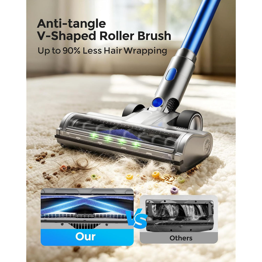 Cordless Vacuum Cleaner, 50Kpa 60Mins Self-Standing Stick Vacuum Cordless With Anti-Tangle Brush,Touch Screen,Lightweight & Portable,Vacuum Cleaners For Home,Pet Hair,Carpet, Hard Floor Blue
