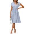 Glamaker Floral Tiered Midi Sundress Casual Summer V Neck Flutter Sleeve Striped Sun Dress With Pockets