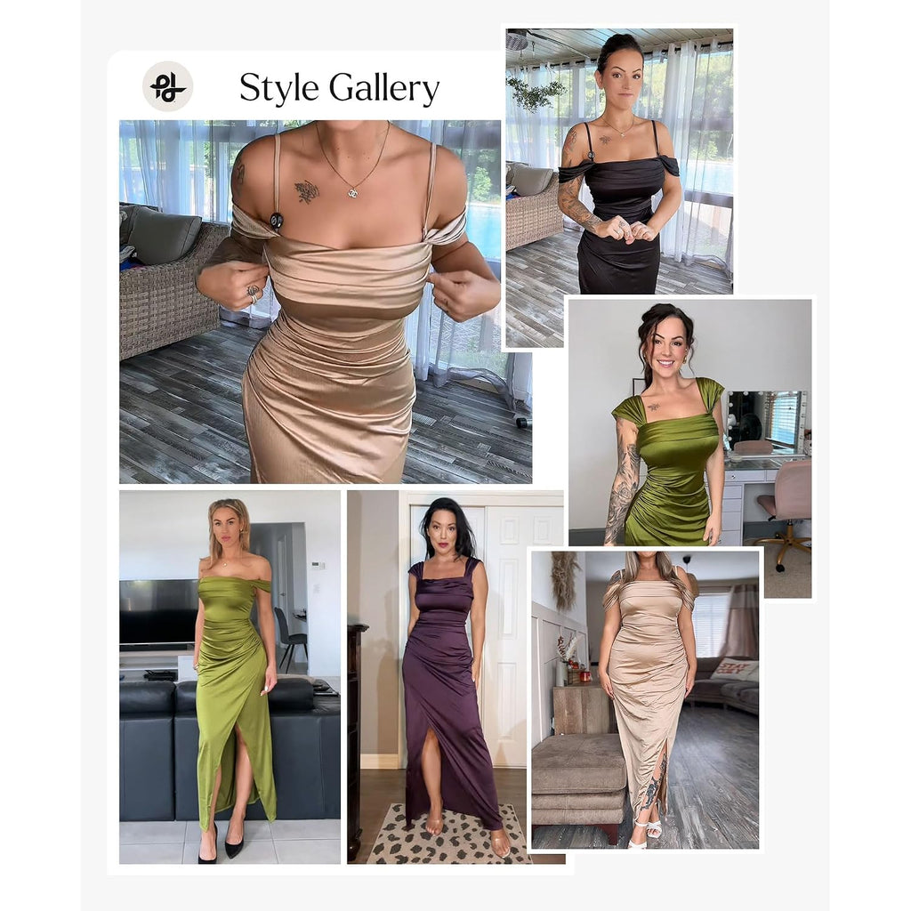 Popilush Womens Off The Shoulder Shapewear Dress Multi Way Wear Long Formal Cocktail Wedding Guest Dresses