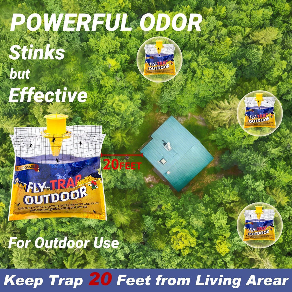 Disposable Fly Traps 6 Pack Bags Outdoor, Flies Catcher Traps With Natural Pre-Bait Refill Repellent, Reusable Stable Horse Ranch Trapper Outdoor Hanging Fly Killer Helps Control Flies