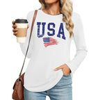 Yi Xiang Ran American Flag Shirt Tops Womens 4Th Of July T-Shirts Ring Hole Short Sleeve Sexy V-Neck Patriotic Tees