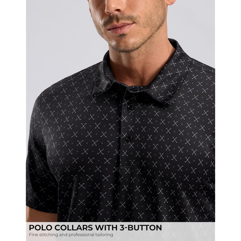 Men'S Golf Shirt Short Sleeve Dry Fit Polo Moisture Wicking Print Collared Golf Shirts For Men Casual Lightweight