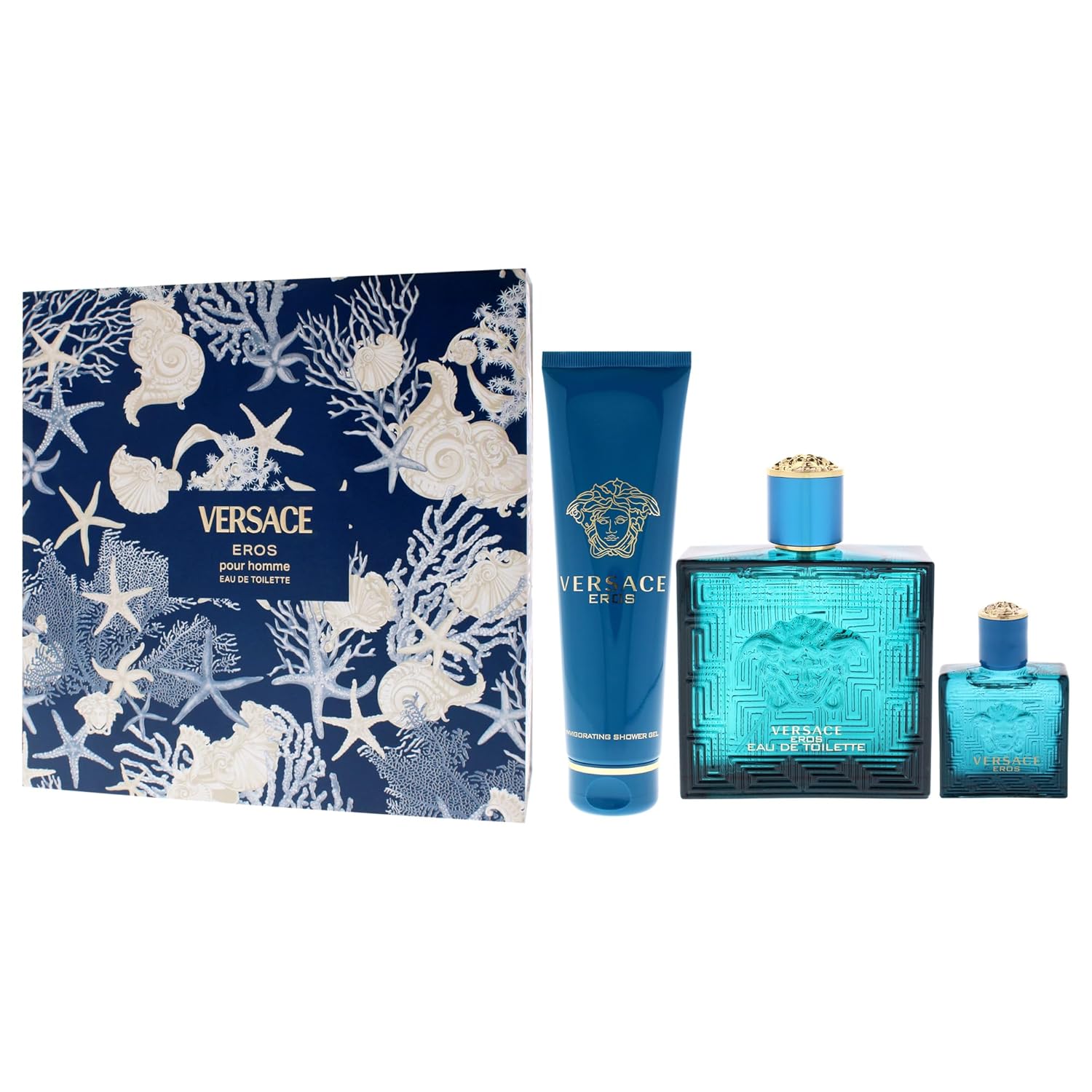 Versace Eros by Versace for Men - 3 Pc Gift Set 3.4oz EDT Spray, 0.17oz EDT Spray Vial (Mini), 5oz Shower Gel