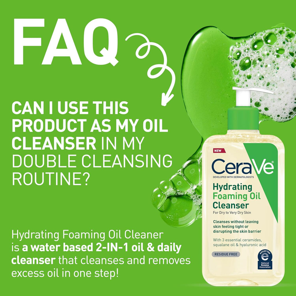 Cerave Hydrating Foaming Oil Cleanser, Moisturizing Oil Cleanser For Face & Body, Squalane Oil + Hyaluronic Acid + Ceramides, For Dry To Very Dry Skin, Fragrance Free & Residue Free, 19 Fl Oz