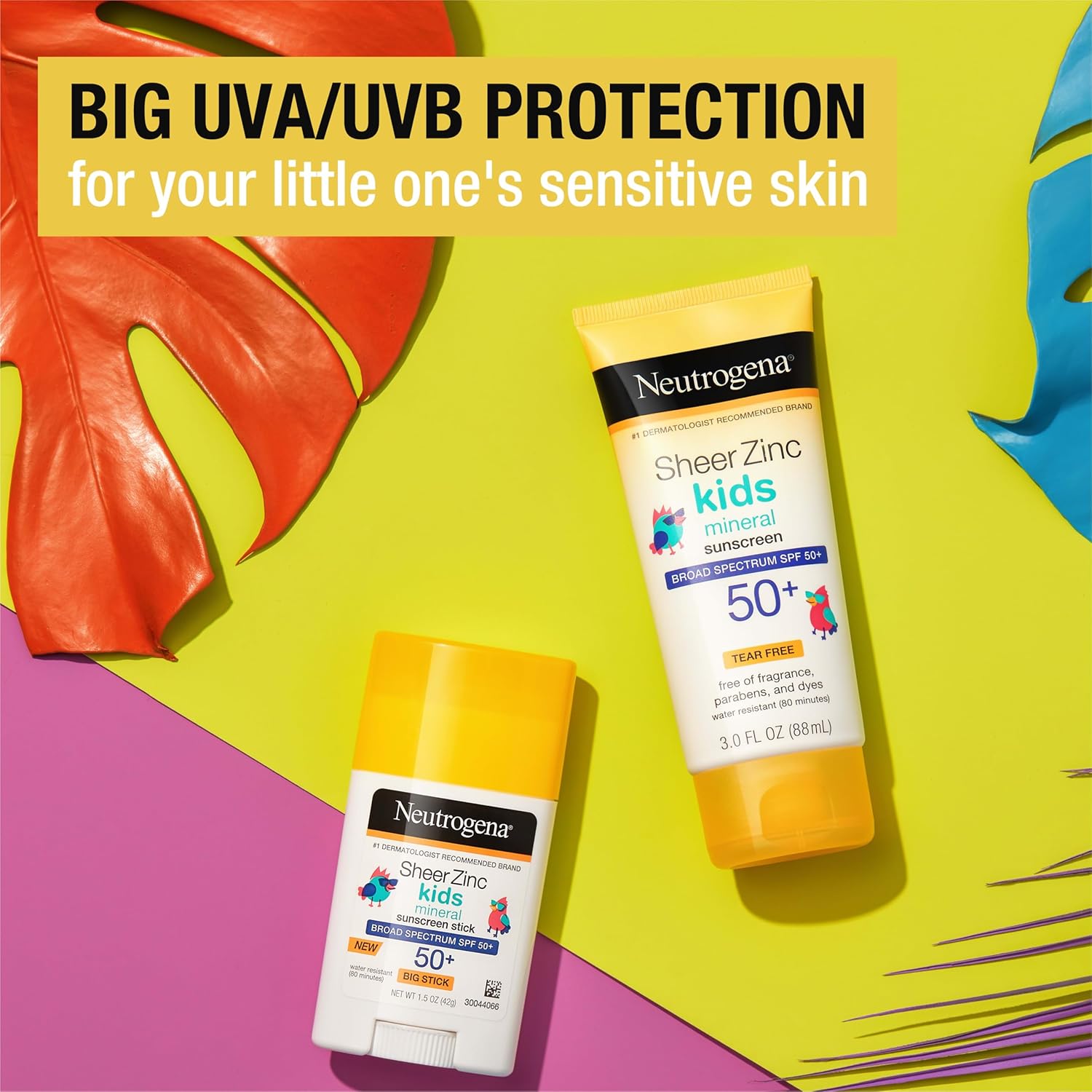 Neutrogena Kids Mineral Sunscreen Sheer Zinc Oxide Lotion, Broad Spectrum SPF 50 with UVA/UVB Protection, Water Resistant for 80 Minutes, Fragrance and Tear Free, 3 FL OZ