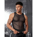Coofandy Men Casual Tank Tops Mesh Shirt See Through Sleeveless Shirts Muscle Fishnet Fitted Tee Clubwear Summer
