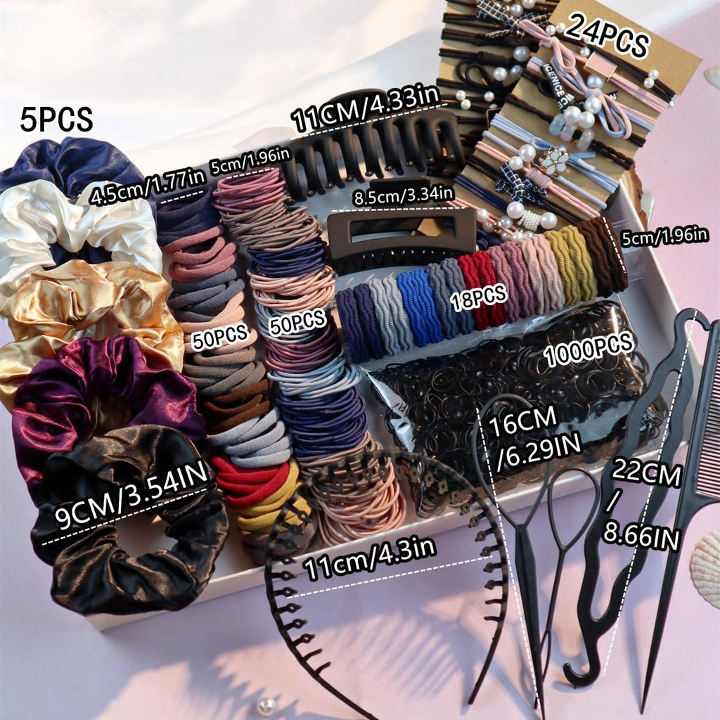 Hair Accessories Set For Women, Ponytail Holders, Hair Scrunchies, Hairbands, Scrunchy Hair Ties, Multicolour Colors And Styles (1149Pcs(Dark Color)