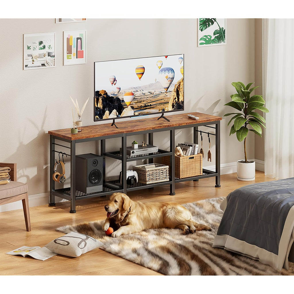 Furologee Tv Stand For Tvs Up To 55 Inch, Entertainment Center With Open Storage Shelves, Media Console Table With Soundbar Shelf For Living Room, Bedroom, Rustic Brown