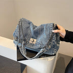Large Denim Purses For Women Denim Tote Bag Casual Retro Crossbody Lightweight Shoulder Bag Canvas Handbags