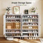White 7+1 Tier Farmhouse Shoe Storage Cabinet - 45" Tall Entryway Organizer With Cross Molding Doors, 3 Adjustable Shelves & Metal Legs, Shoe Rack For Front Door Entrance