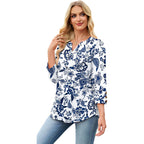 Wiholl 3/4 Length Sleeve Womens Tops With Button Cuffs Dressy Casual V Neck Summer Outfits Early Fall Fashion Spring Clothes