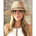FURTALK Womens Summer Straw Sun Hats Wide Brim Panama Fedora Beach Hat with Wind Lanyard UPF 80+