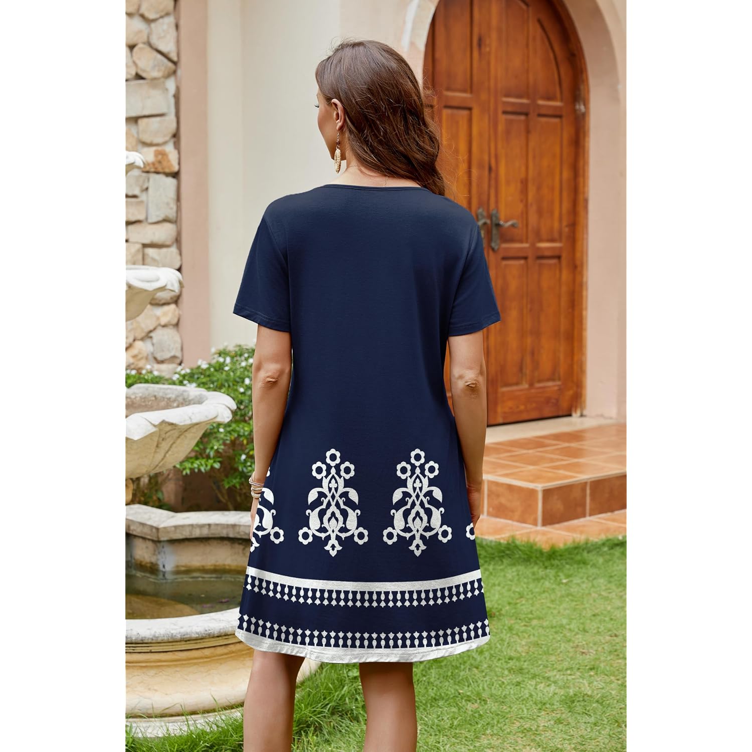 Wiholl Summer Dresses For Women Casual Tshirt Boho Dress Wedding Guest Dresses Short Sleeve Fashion Beach Vacation Clothes