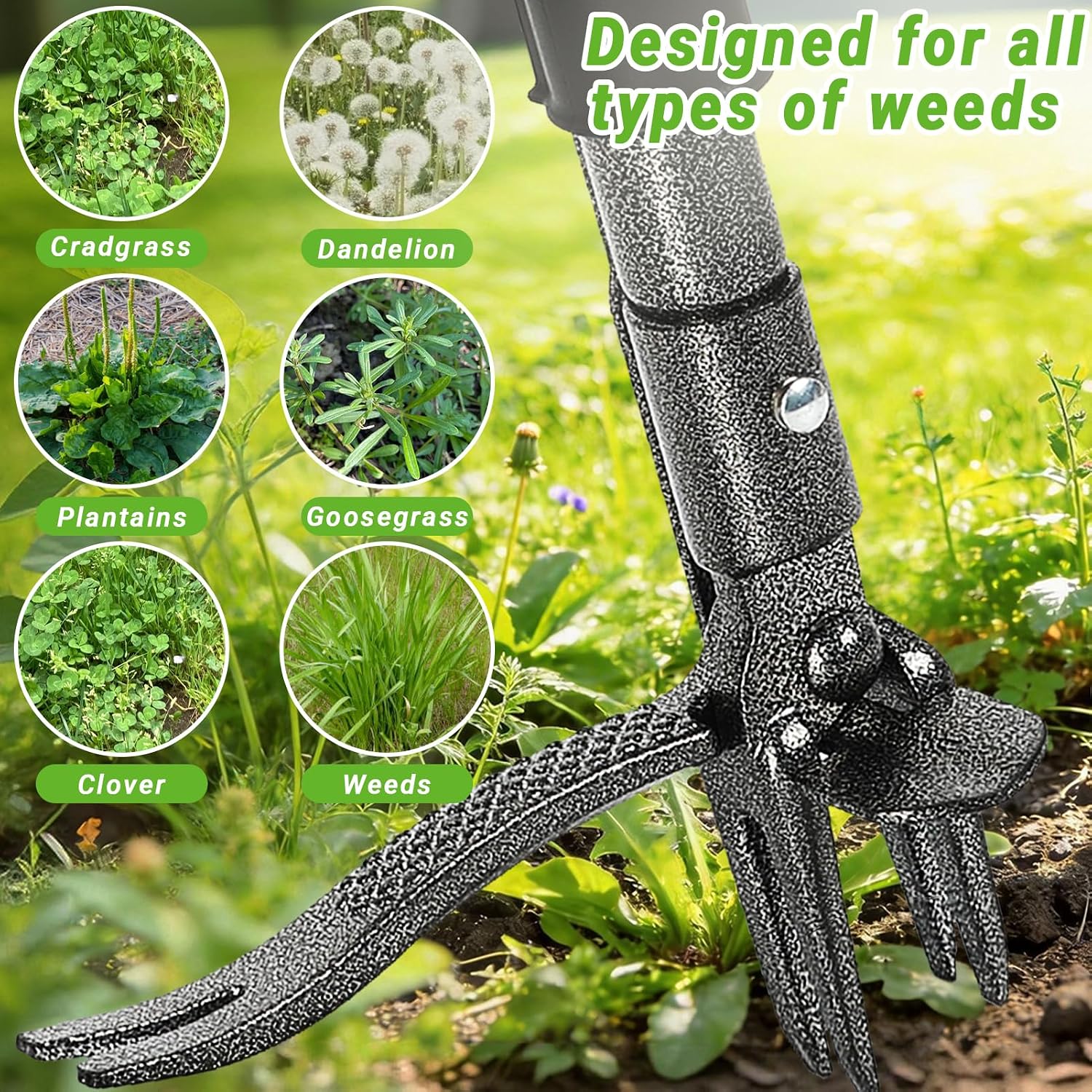 43.5" Weed Puller Tool For Lawn Yard, Dual-Eject Mechanism With Bag | 4-Claw Steel Head,Adjustable 43.5" Bamboo Long Handle,Supports A Weight Of 265 Lbs,Includes 16 Gallon Leaf Bag