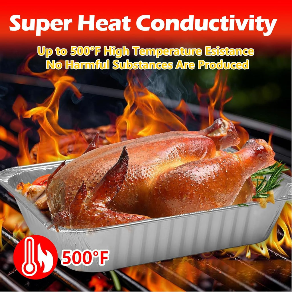 9x13 Aluminum Foil Pans with Lid, 10 Pack Disposable Trays Half Size Heavy Duty Tin Pans Deep Food Containers For Cooking, Meal Prep, Baking, Roasting, Chafing, Heating or Steam Table