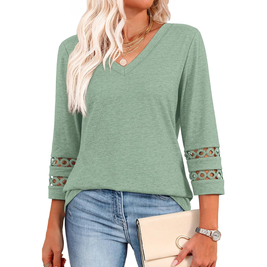 Xieerduo 3/4 Length Sleeve Womens Tops Dressy Casual Blouses For Women 2026 Trendy V Neck T Shirts Summer Clothes