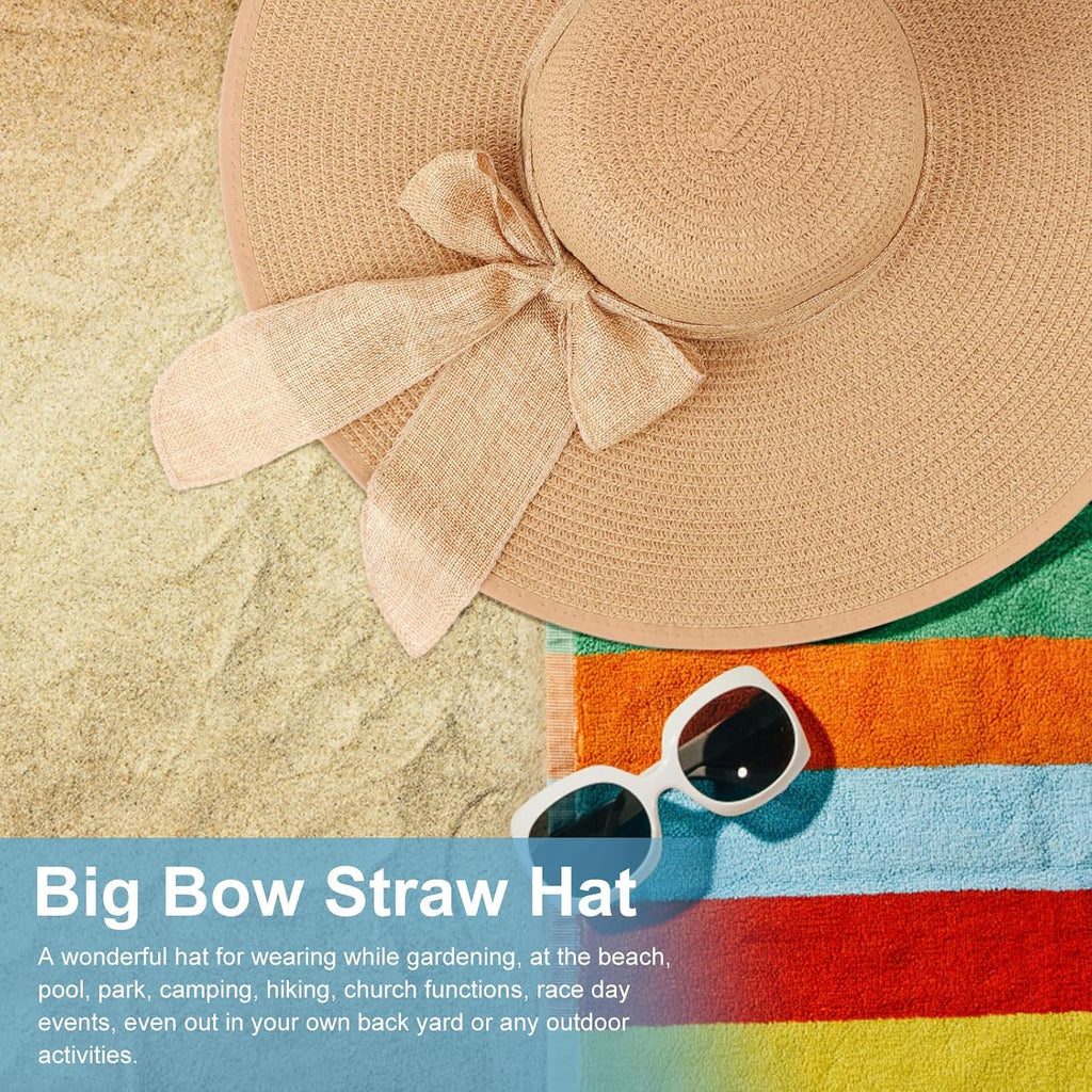 DRESHOW Beach Hats for Women Big Straw Wide Brim Summer Hat Floppy Foldable Roll up Cap Sun Hat UPF 50+ Khaki /Normal Edge