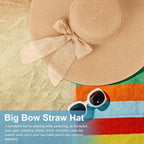 DRESHOW Beach Hats for Women Big Straw Wide Brim Summer Hat Floppy Foldable Roll up Cap Sun Hat UPF 50+ Khaki /Normal Edge