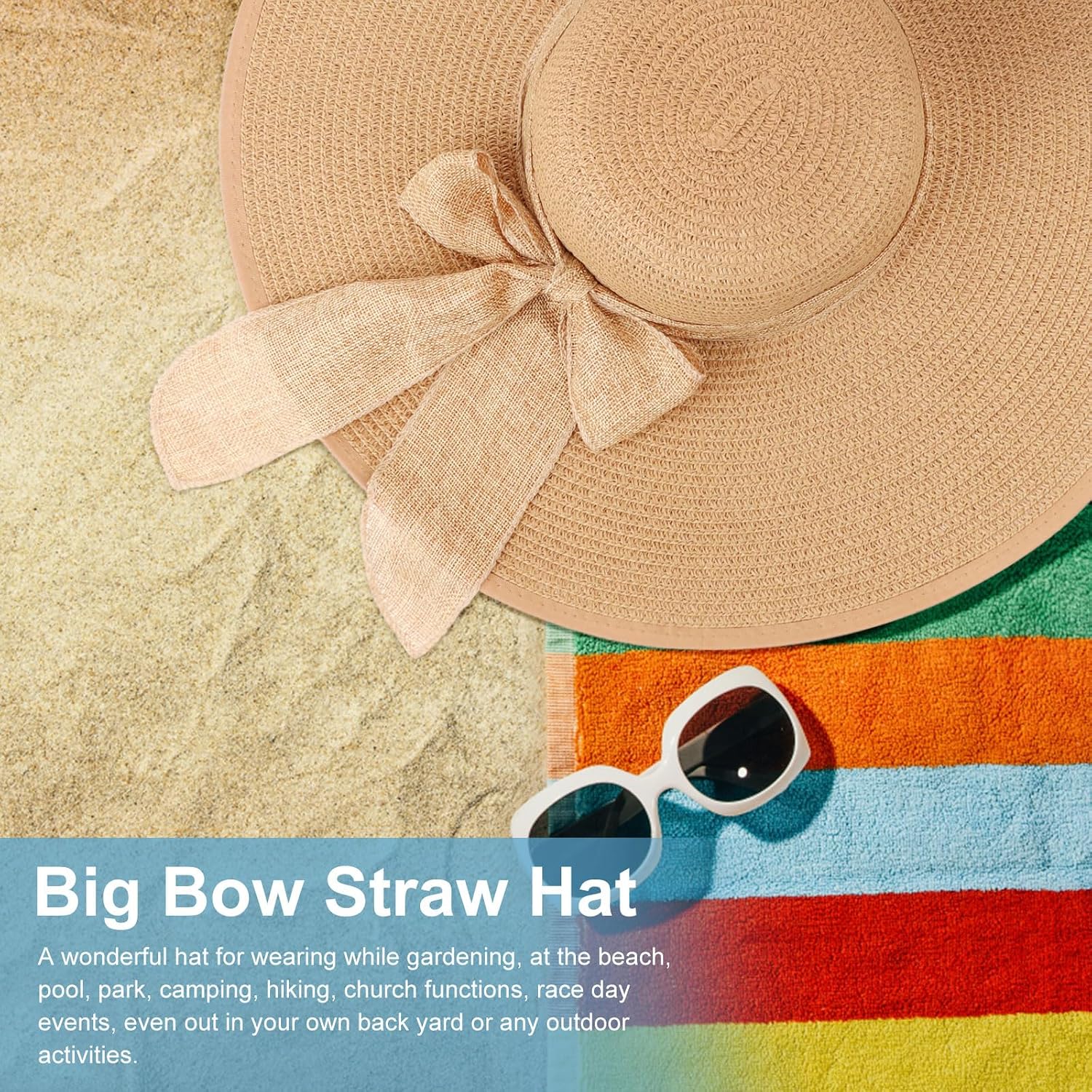 DRESHOW Beach Hats for Women Big Straw Wide Brim Summer Hat Floppy Foldable Roll up Cap Sun Hat UPF 50+ Khaki /Normal Edge