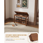 Shoe Rack Bench Seat Rubberwood 3-Tier Wooden Storage Bench 550Lbs Compact Mid-Century Modern Design For Entryway, Hallway, Closet, Front Door Entrance, Foyer
