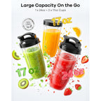 Ganiza Blender For Smoothies, 14Pcs Personal Blender For Shake And Smoothies For Kitchen With 3 Portable Cups (1X24Oz & 2X17Oz), Single Serve Smoothie Maker, Nutritious Recipe