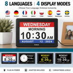 Dementia Digital Clock For Seniors Elderly, 20 Alarm Reminders 3 Ringtones For Memory Loss Alzheimers, Electric Time Date Day Large Display Calendar Clock, Auto Dst, 1024 * 600P Hd