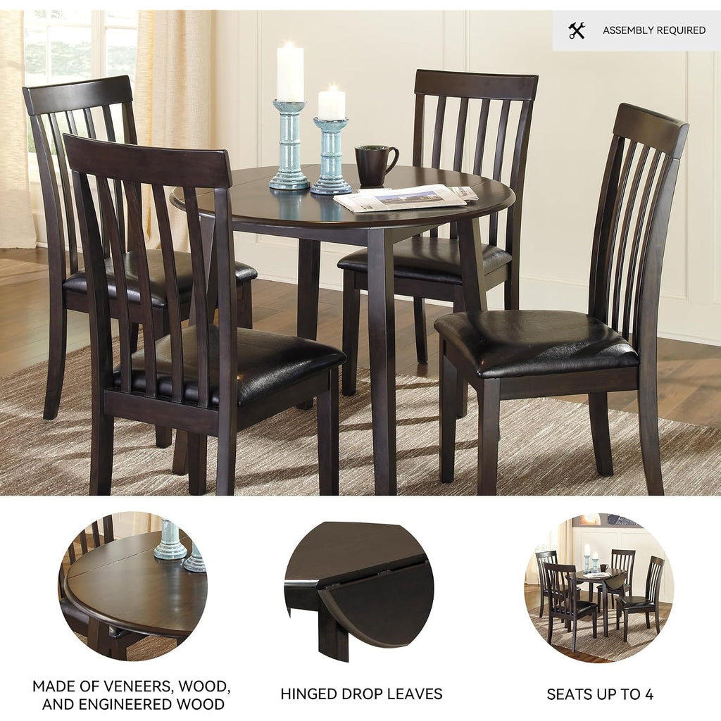 Signature Design By Ashley Hammis Round Dining Room Drop Leaf Table, Seats Up To 4, Hinged Drop Leaves, Wood, 36.38" W X 36.38" D X 29.88" H, Dark Brown