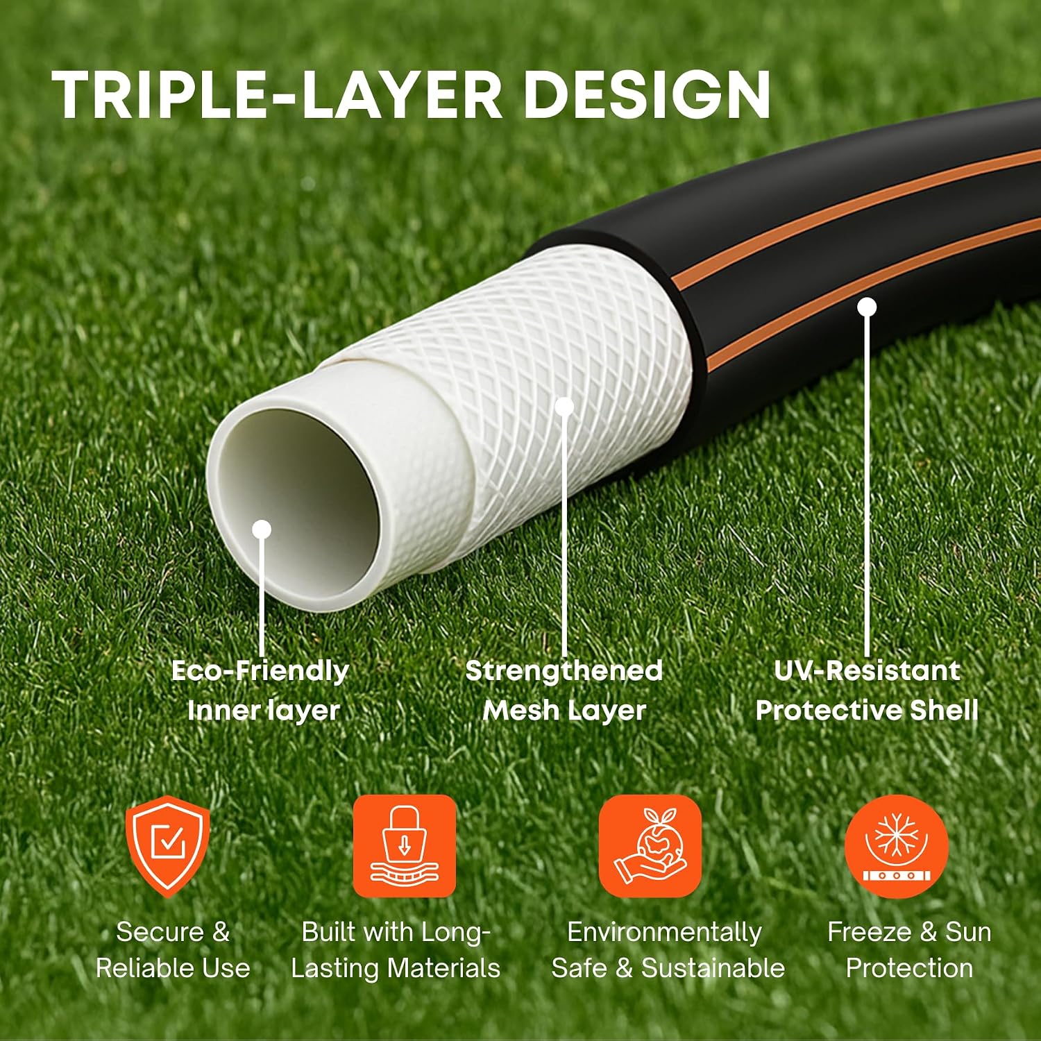 10Ft Flexible Garden Hose, No-Kink Rubber Water Hose, W.P. 200 Psi | Freeze & Wear Resistant Hose With 3/4" Ght Male/Female Fittings, 600 Psi Burst Strength For Outdoor Watering