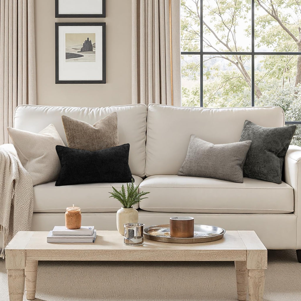 Miulee Pack Of 2 Couch Throw Pillow Covers 18X18 Inch Neutral Beige Modern Boho Accent Decorative Pillow Covers Soft Chenille Farmhouse Cushion Covers For Home Decor Bed Sofa Living Room