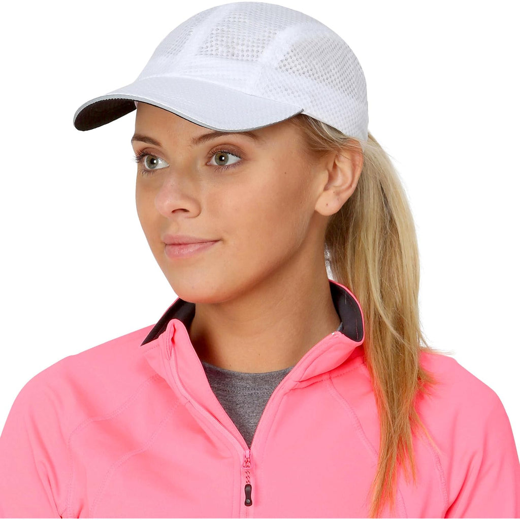 TrailHeads Women's Race Day Performance Running Cap, Lightweight & Quick Drying Mesh Sports Hat with Reflective Trim White