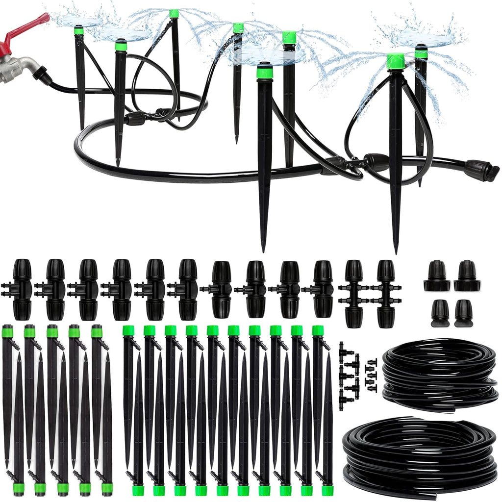 Drip Irrigation System Kit - Complete Premium Garden Watering System With Adjustable Sprinkler Emitters, 5/16" & 1/4" Tubing And Fittings - Drip Line For Raised Beds, Lawn, Pots, Greenhouse