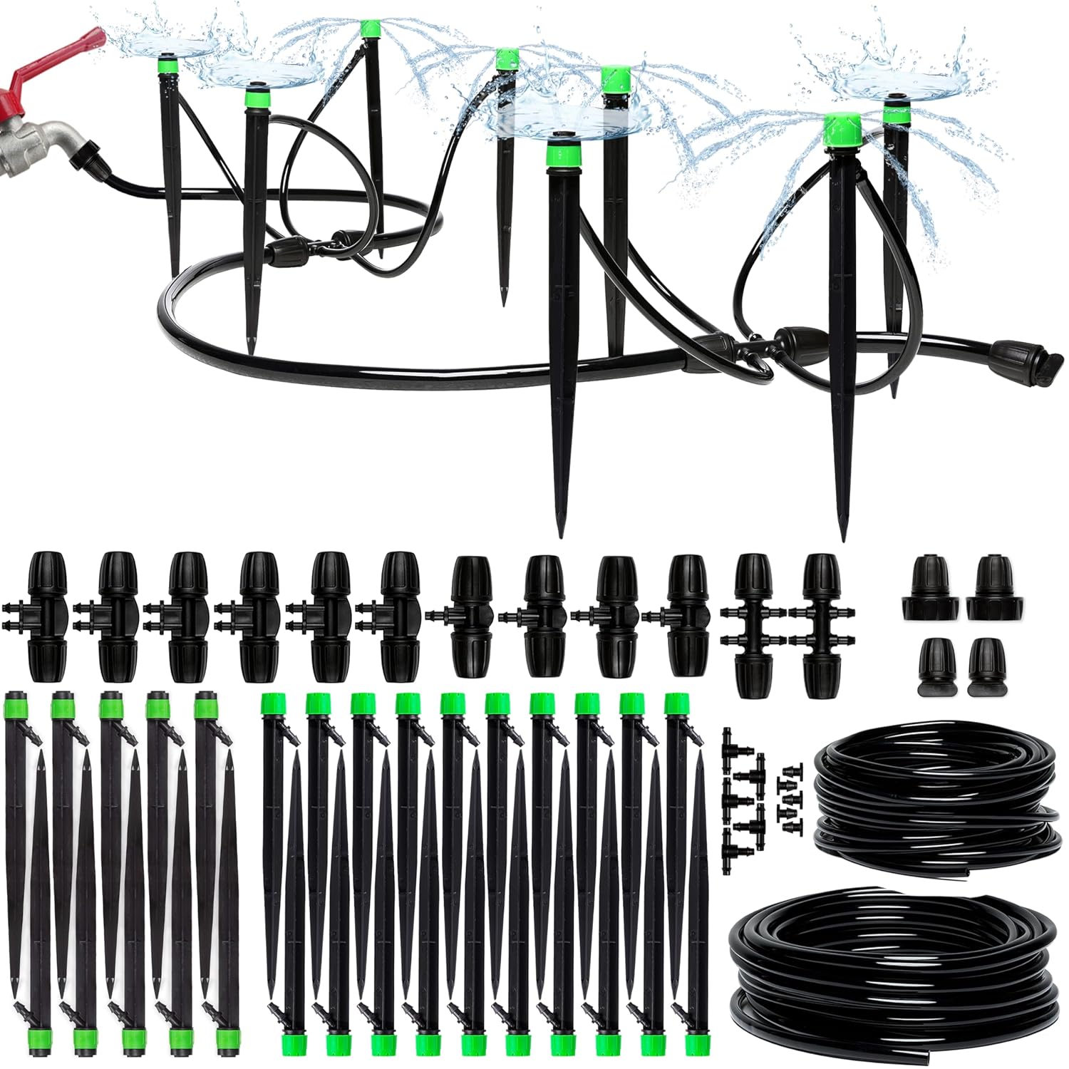 Drip Irrigation System Kit - Complete Premium Garden Watering System With Adjustable Sprinkler Emitters, 5/16" & 1/4" Tubing And Fittings - Drip Line For Raised Beds, Lawn, Pots, Greenhouse