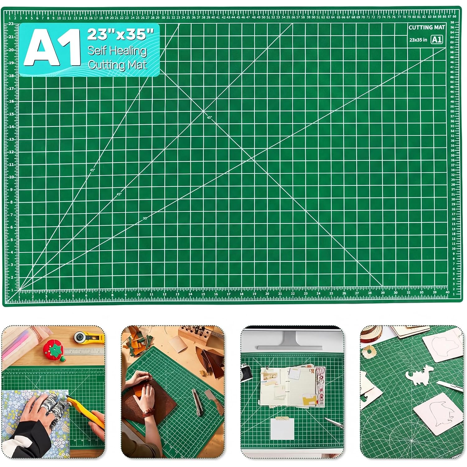 Self Healing Cutting Mat, 23" X 35", Large Double-Sided Rotary Cutting Mat For Sewing, Quilting, Scrapbooking, Fabric & Craft Cutting Board, (A1), Green
