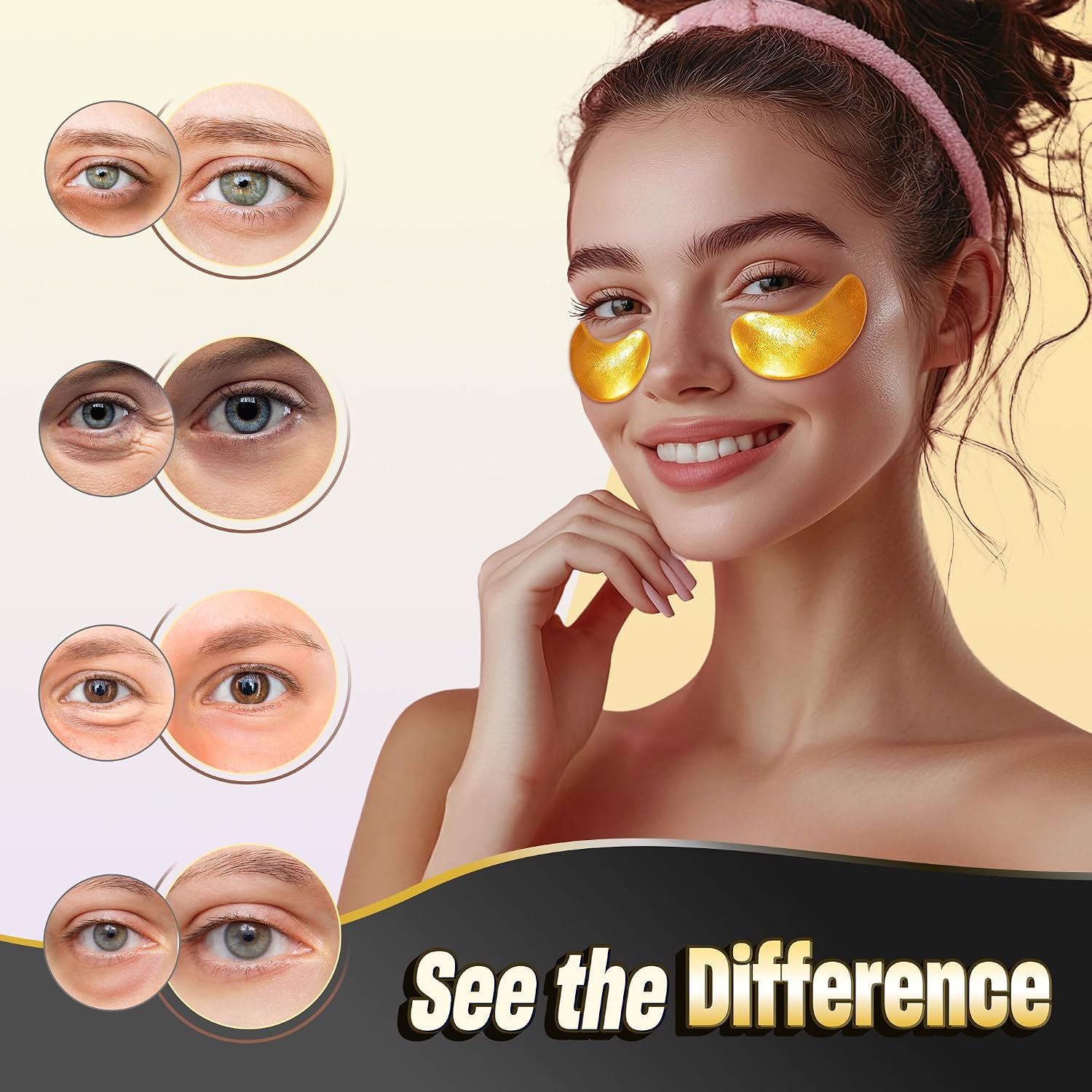 Nazano 24K Gold Under Eye Patches - 60 Pack Eye Masks For Puffy Eyes | For Dark Circles, Bags & Wrinkles With Collagen & Hyaluronic Acid - Eye Care Pads For Daily Skincare (Gold)