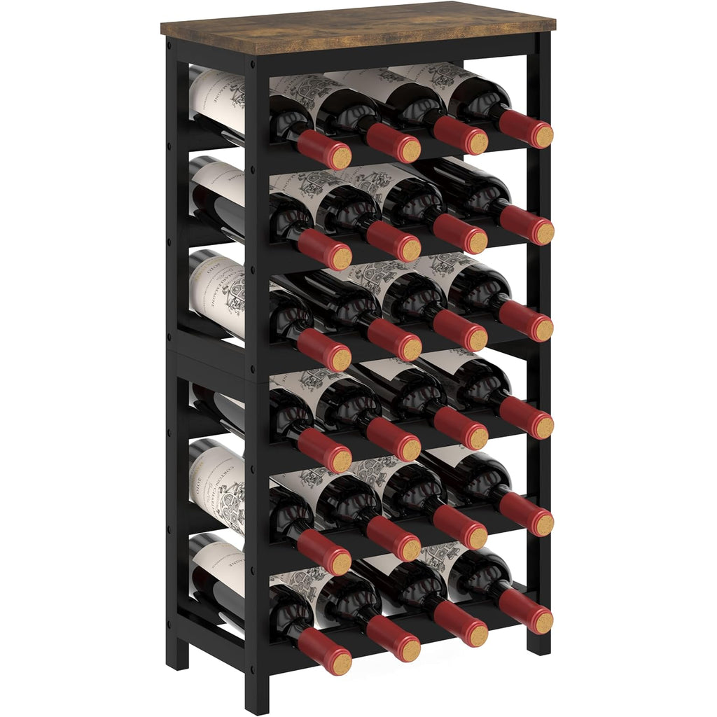 24 Bottles Wine Rack Freestanding Floor, Brown Table Top, Kitchen Cellar | Flexible 2-In-1 Design: Split Into Two 12-Bottle Countertop Wine Racks