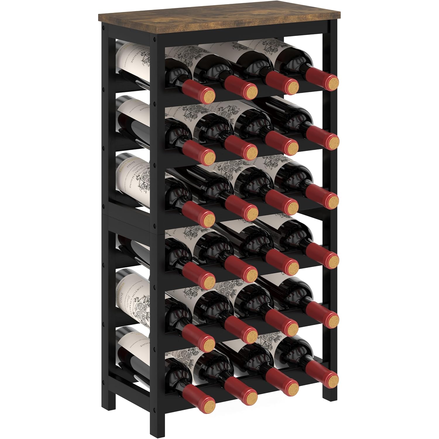 24 Bottles Wine Rack Freestanding Floor, Brown Table Top, Kitchen Cellar | Flexible 2-In-1 Design: Split Into Two 12-Bottle Countertop Wine Racks