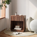Fluted Nightstands Set Of 2, Modern Bedside Table With Storage Drawer And Open Wood Shelf, Wood End Table Mid Century Night Stands For Bedroom Living Room Sofa Couch Office Walnut Brown