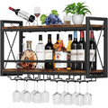Homeiju Wall Mounted Wine Rack, Bottle & Glass Holder Wood-Metal Retro Wine Rack, Wine Bottles Display Wall Storage For Kitchen Dining Room Home Bar