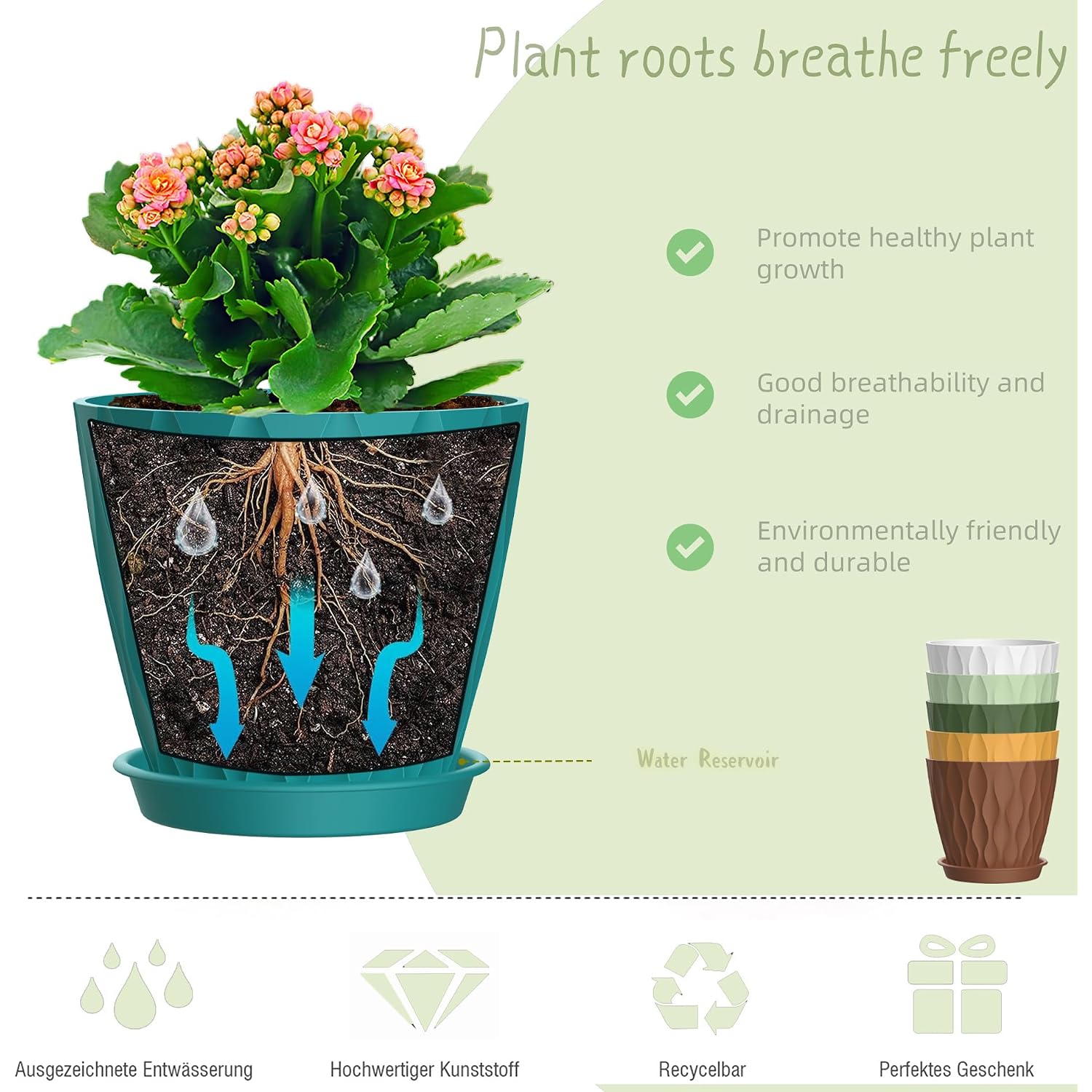 4 Inch Plant Pots, 6 Pack Indoor Flower Pots, Planters With Drainage Holes And Trays For Orchids, Violets, Succulents, Herbs, And Other Plants,Corolful