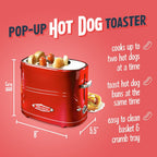 Nostalgia HDT600RETRORED Retro Pop-Up 2 Hot Dog and Bun Toaster, With Mini Tongs, Works With Chicken Dogs, Turkey Dogs, Veggie Links, Sausages and Brats